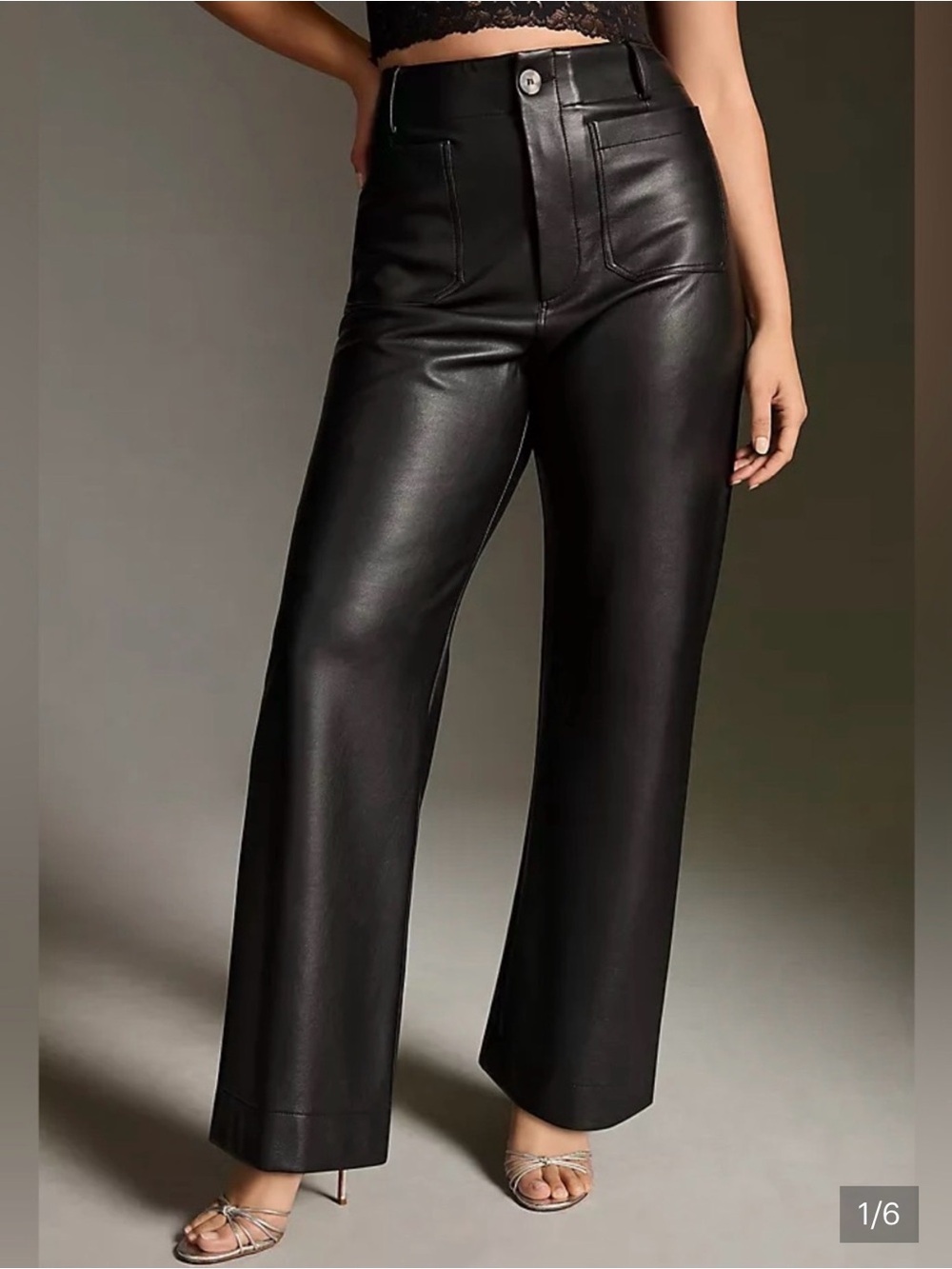 Anthropologie Colette Black Faux Leather Wide-Leg Pants